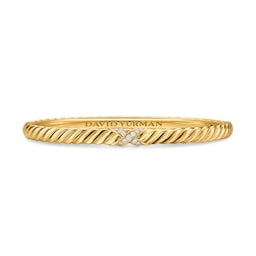 37901692 - Sculpted Cable X Bracelet In 18ct Yellow Gold With Diamonds, 4.6mm - Size Medium