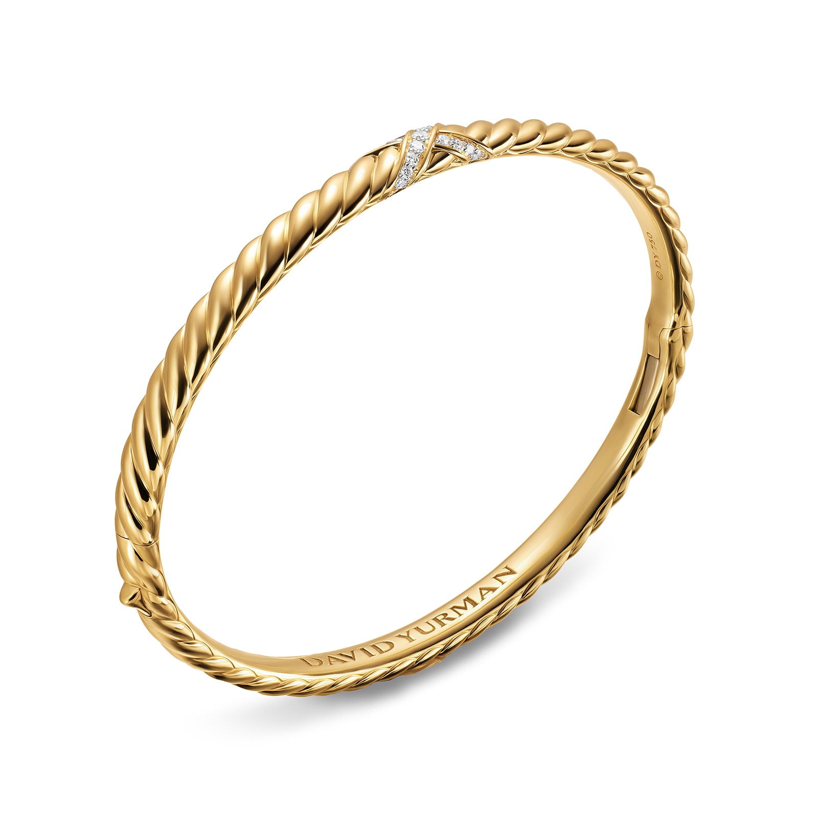 David Yurman Sculpted Cable X Bracelet In 18ct Yellow Gold With Diamonds, 4.6mm - Size Medium