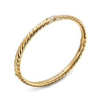 David Yurman Sculpted Cable X Bracelet In 18ct Yellow Gold With Diamonds, 4.6mm - Size Medium