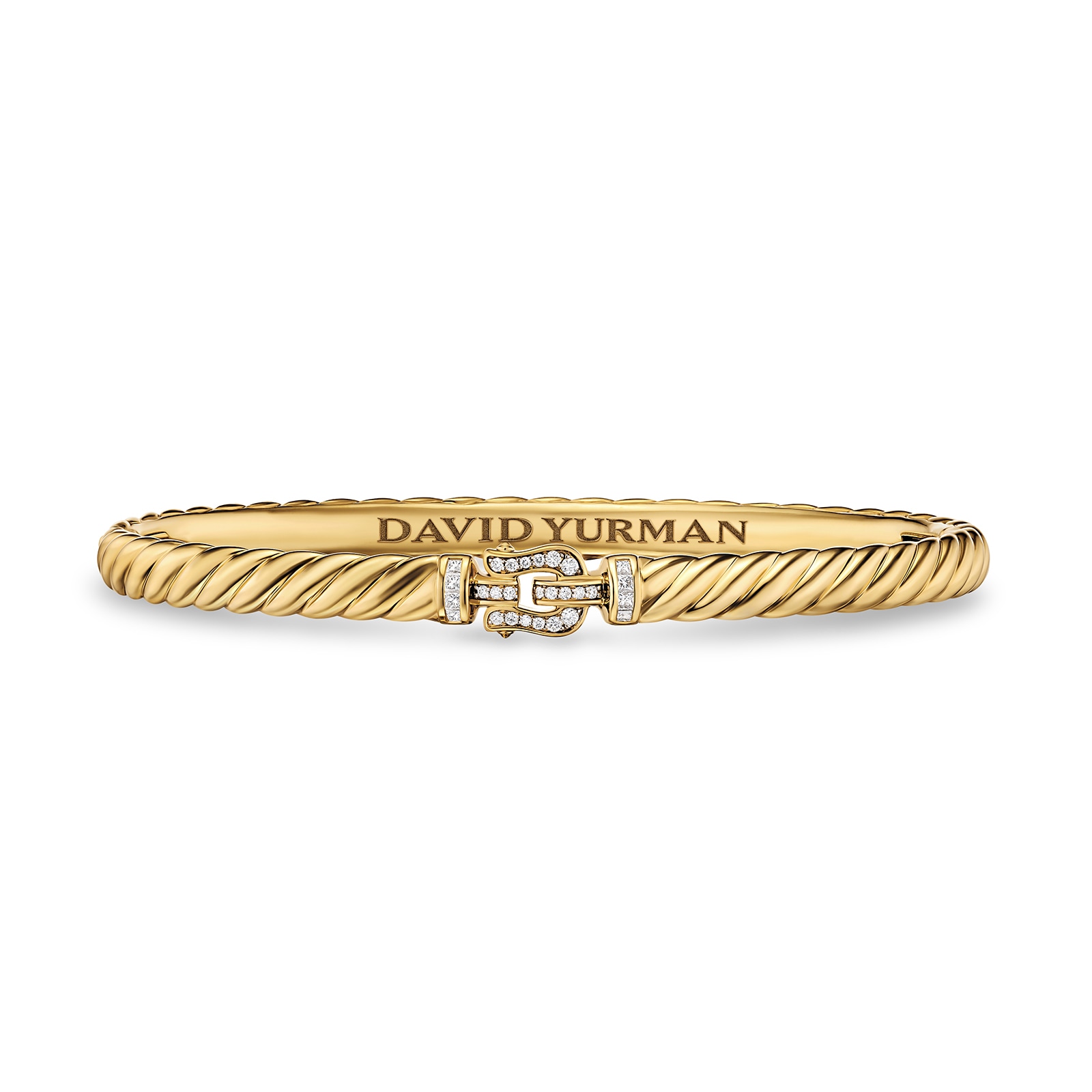 David Yurman Sculpted Cable Buckle Bracelet In 18ct Yellow Gold With Diamonds, 4.6mm - Size Medium
