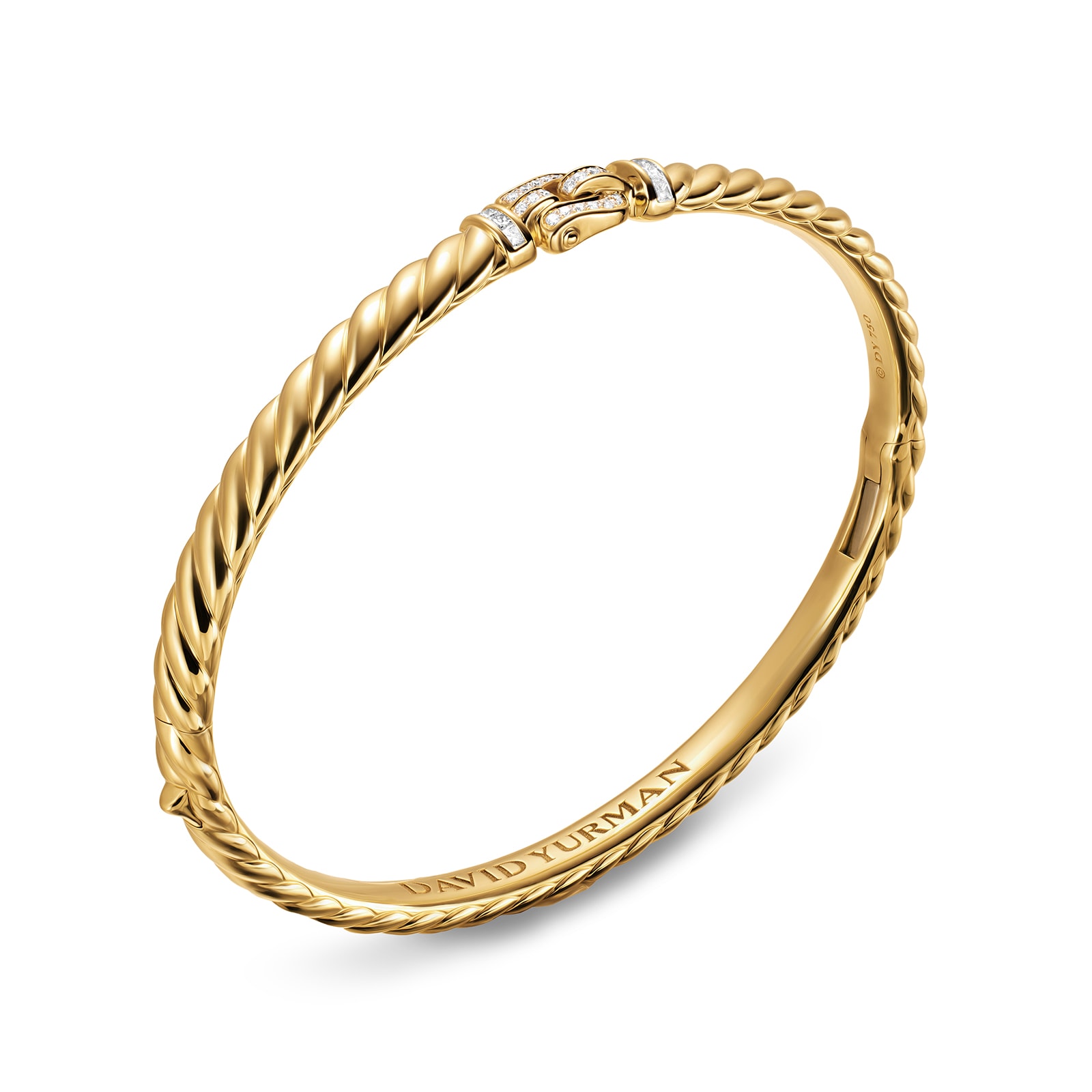 David Yurman Sculpted Cable Buckle Bracelet In 18ct Yellow Gold With Diamonds, 4.6mm - Size Medium