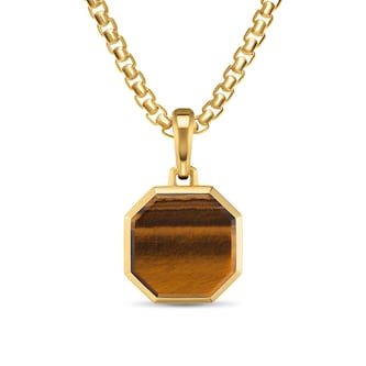 David Yurman Faceted Amulet In 18ct Yellow Gold With Tiger's Eye, 16mm