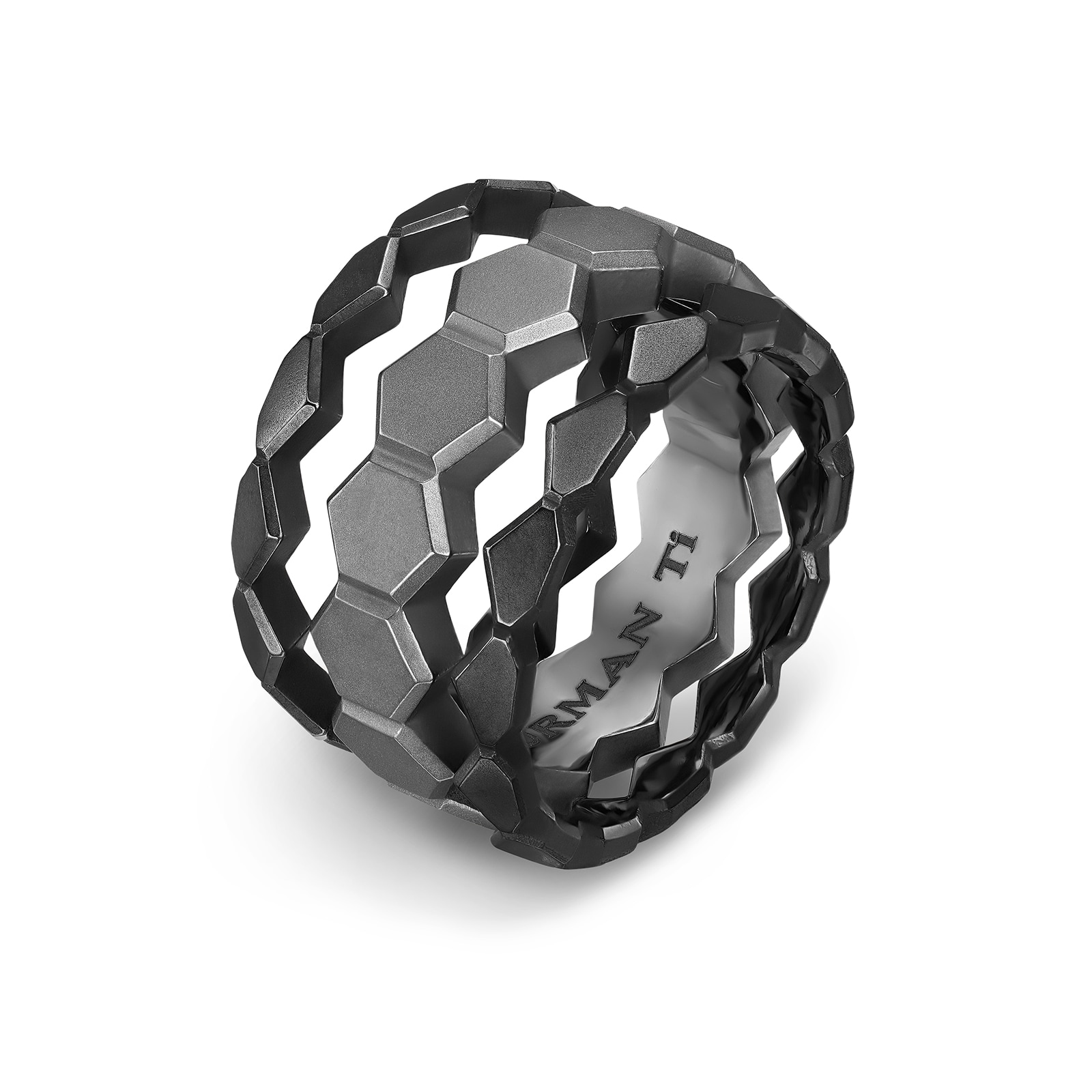 David Yurman Hex Stack Ring In Black & Grey Titanium, 9.3mm - Ring Size 11