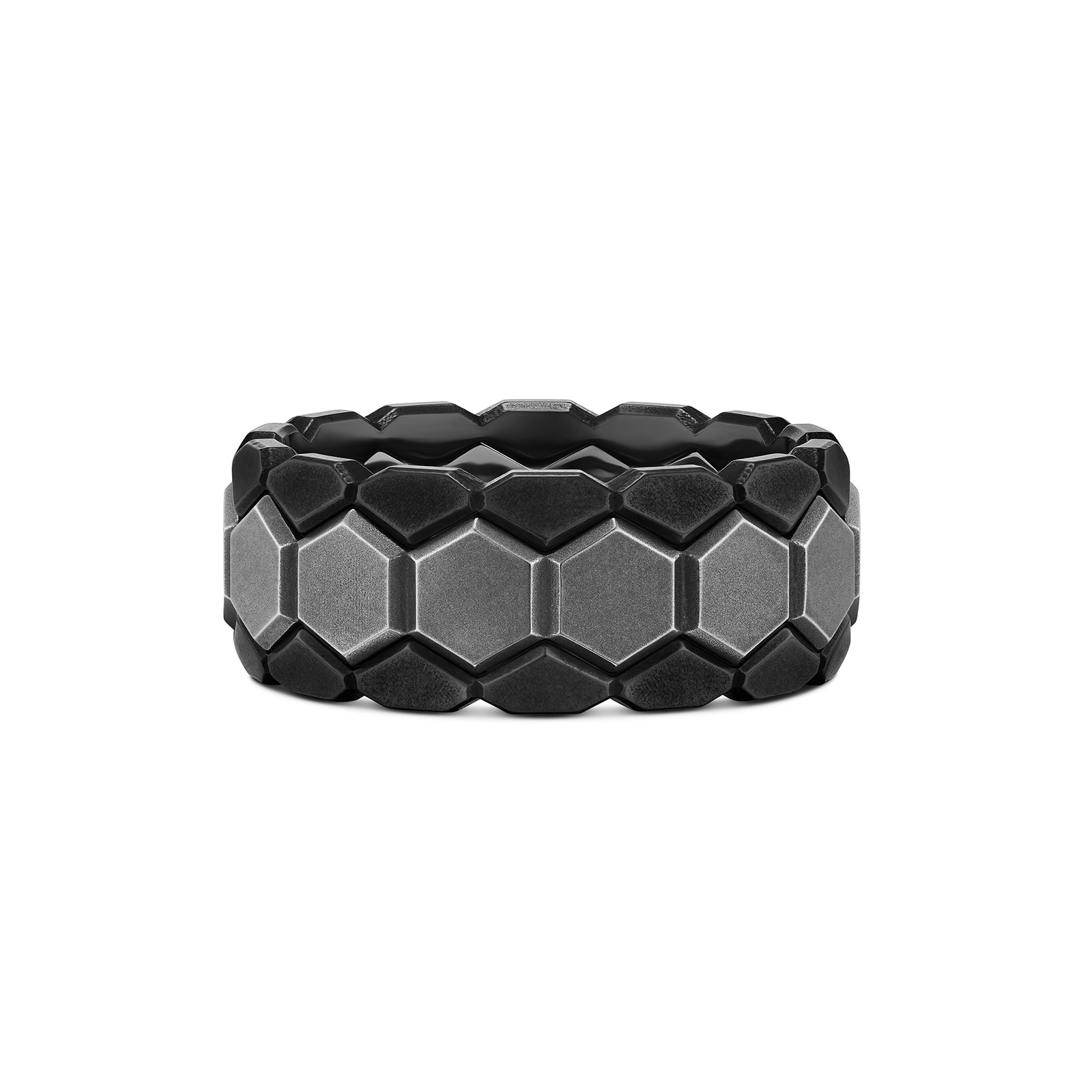 David Yurman Hex Stack Ring In Black & Grey Titanium, 9.3mm - Ring Size 10