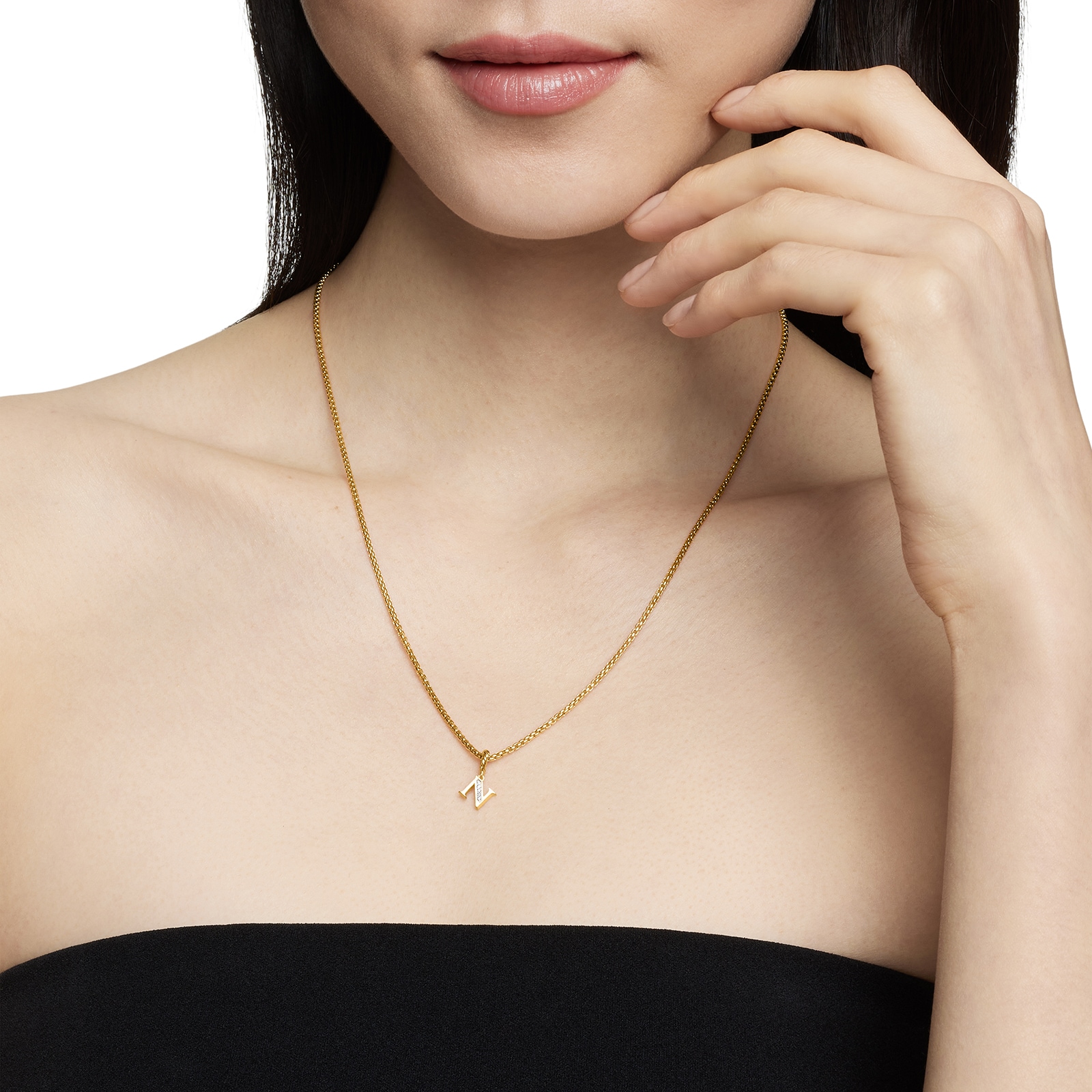 David Yurman Pavé Initial N Pendant In 18ct Yellow With Diamonds