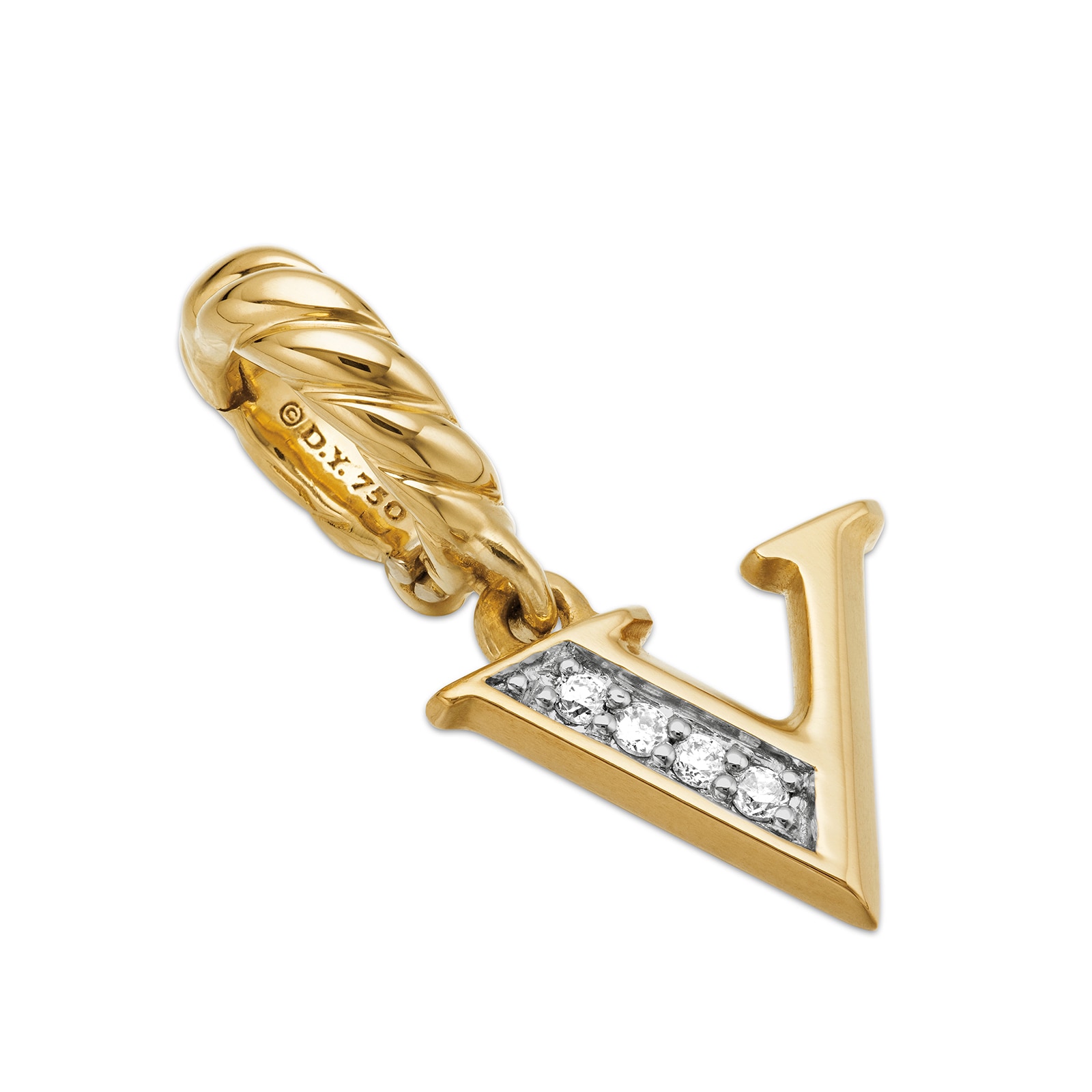 David Yurman Pavé Initial V Pendant In 18ct Yellow With Diamonds
