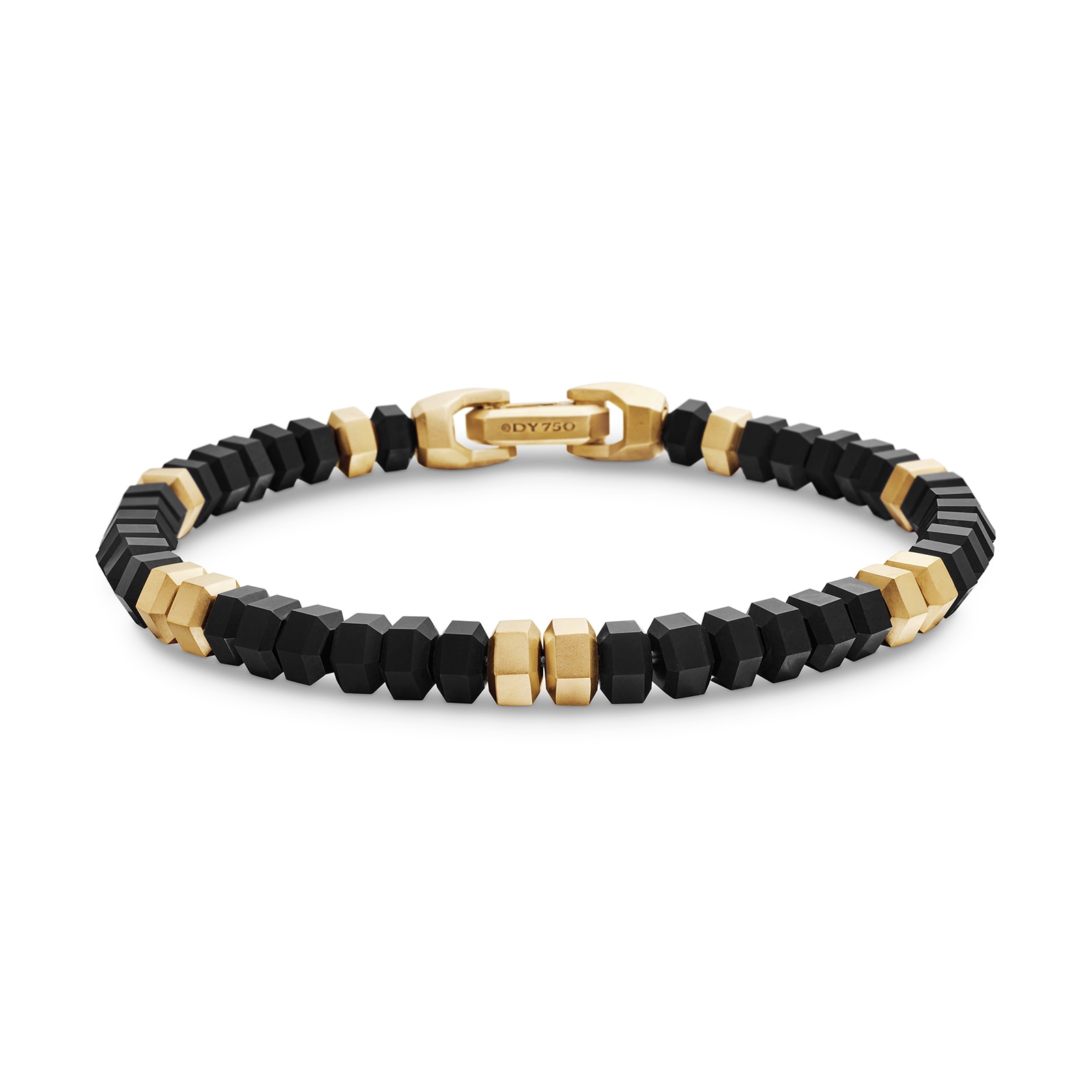 David Yurman Hex Bead Bracelet In Black Onyx And 18ct Yellow Gold, 6mm - Size Medium