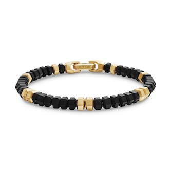 David Yurman Hex Bead Bracelet In Black Onyx And 18ct Yellow Gold, 6mm - Size Medium