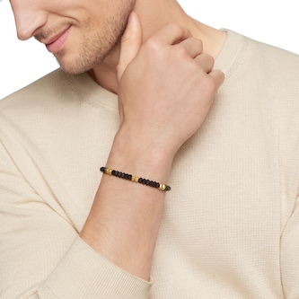 David Yurman Hex Bead Bracelet In Black Onyx And 18ct Yellow Gold, 6mm - Size Medium