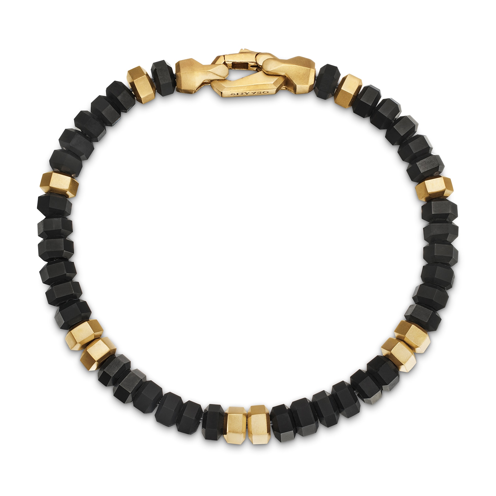 David Yurman Hex Bead Bracelet In Black Onyx And 18ct Yellow Gold, 6mm - Size Medium