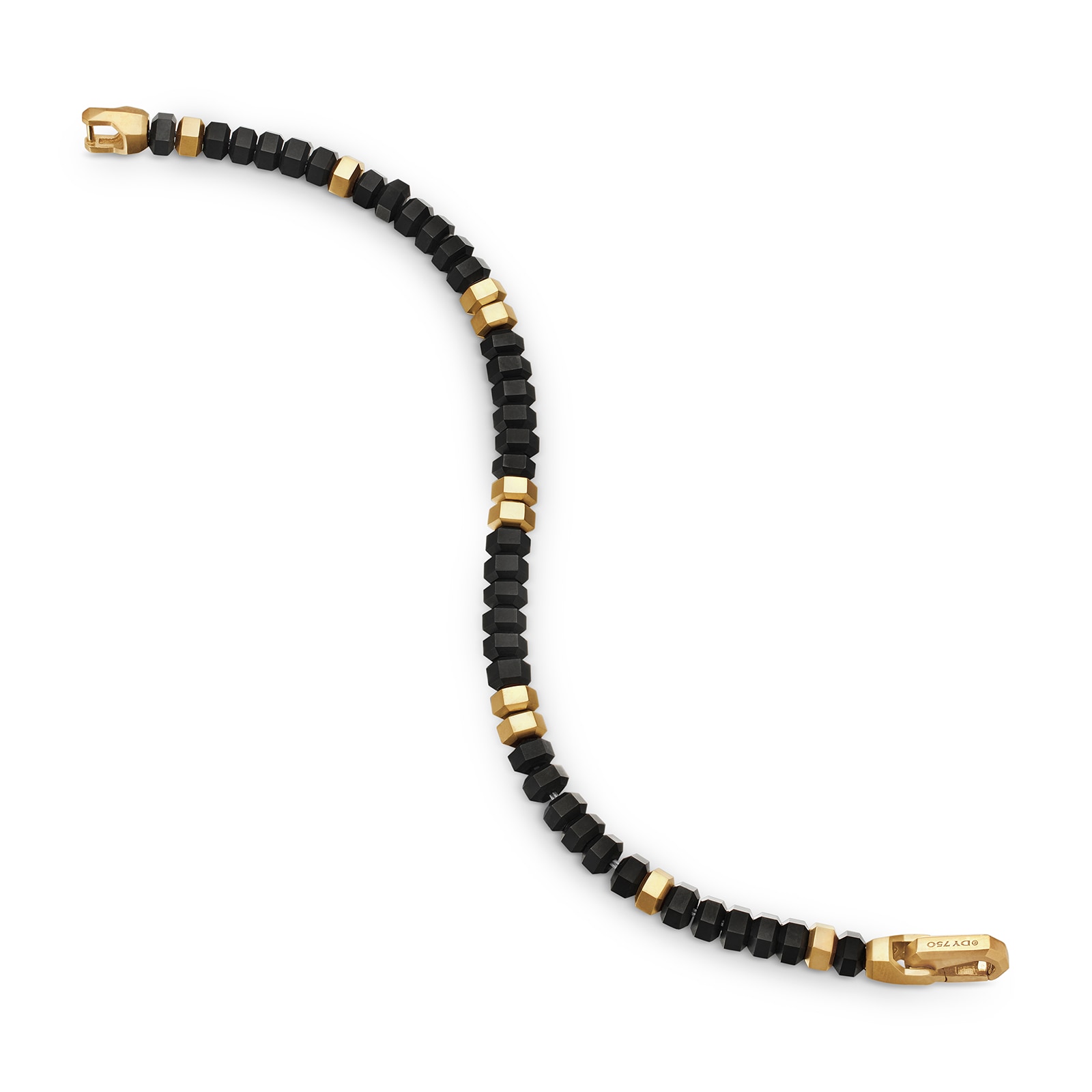 David Yurman Hex Bead Bracelet In Black Onyx And 18ct Yellow Gold, 6mm - Size Medium