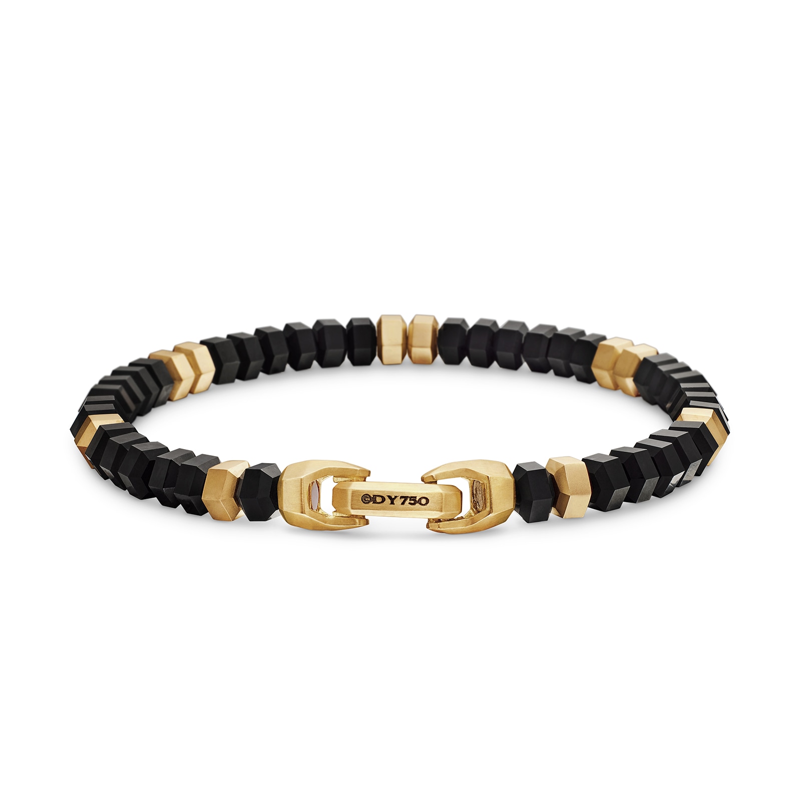 David Yurman Hex Bead Bracelet In Black Onyx And 18ct Yellow Gold, 6mm - Size Medium