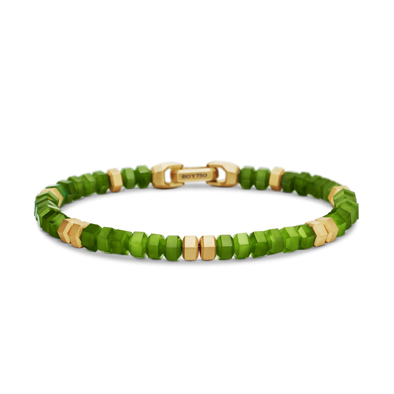 David Yurman Hex Bead Bracelet In Nephrite Jade And 18ct Yellow Gold, 6mm - Size Medium