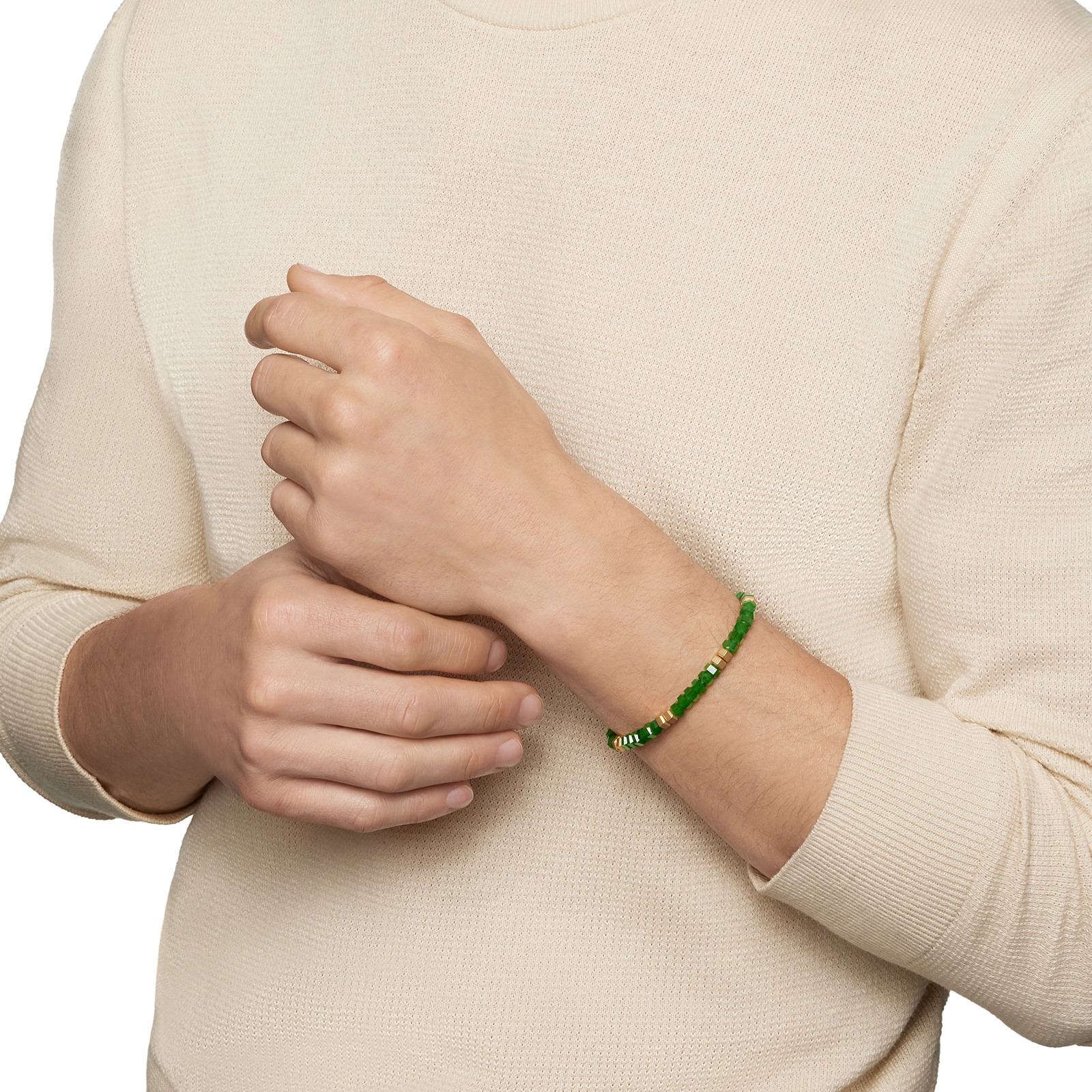 David Yurman Hex Bead Bracelet In Nephrite Jade And 18ct Yellow Gold, 6mm - Size Medium