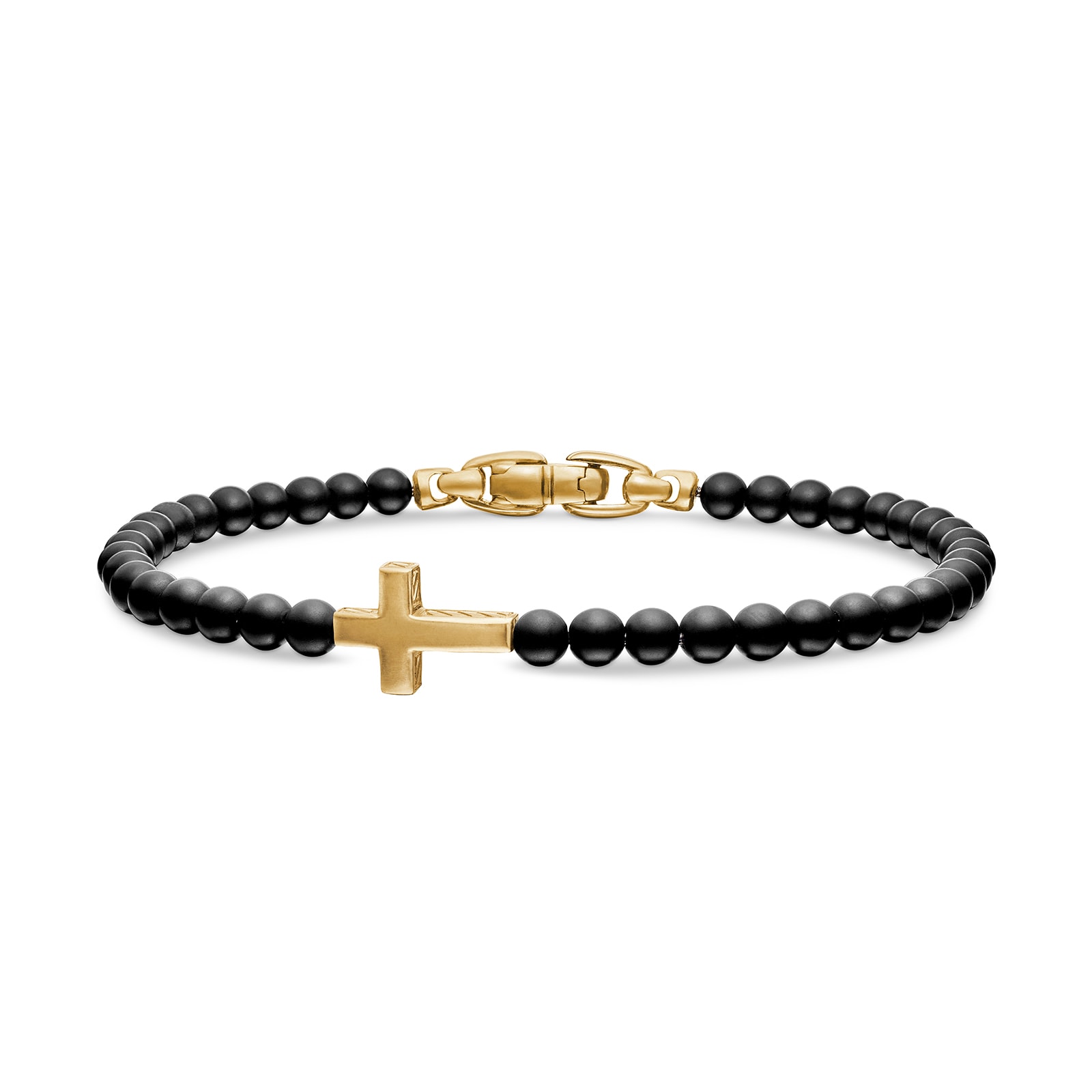 David Yurman Spiritual Beads Cross Station Bracelet In Black Onyx And 18ct Yellow Gold, 4mm - Size Medium