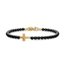 37901842 - Spiritual Beads Cross Station Bracelet In Black Onyx And 18ct Yellow Gold, 4mm - Size Medium