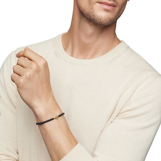 David Yurman Spiritual Beads Cross Station Bracelet In Black Onyx And 18ct Yellow Gold, 4mm - Size Medium