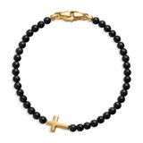 David Yurman Spiritual Beads Cross Station Bracelet In Black Onyx And 18ct Yellow Gold, 4mm - Size Medium