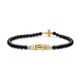 David Yurman Spiritual Beads Cross Station Bracelet In Black Onyx And 18ct Yellow Gold, 4mm - Size Medium