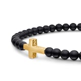 David Yurman Spiritual Beads Cross Station Bracelet In Black Onyx And 18ct Yellow Gold, 4mm - Size Medium
