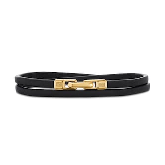 David Yurman Streamline® Double Wrap Bracelet In Black Leather With 18ct Yellow Gold, 5.2mm - Size Medium