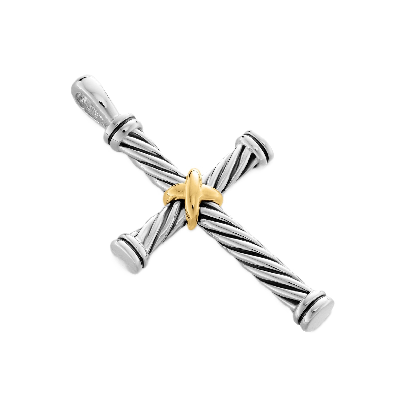 David Yurman Cable Cross Pendant In Sterling  Silver With 18ct Yellow Gold, 35mm