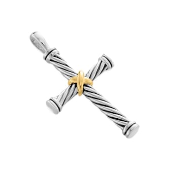 David Yurman Cable Cross Pendant In Sterling  Silver With 18ct Yellow Gold, 35mm