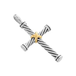 37901846 - Cable Cross Pendant In Sterling Silver With 18ct Yellow Gold, 35mm