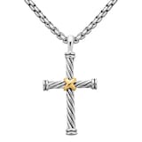 David Yurman Cable Cross Pendant In Sterling  Silver With 18ct Yellow Gold, 35mm