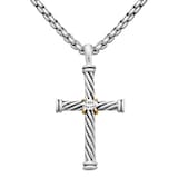 David Yurman Cable Cross Pendant In Sterling  Silver With 18ct Yellow Gold, 35mm