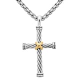 David Yurman Cable Cross Pendant In Sterling  Silver With 18ct Yellow Gold, 35mm