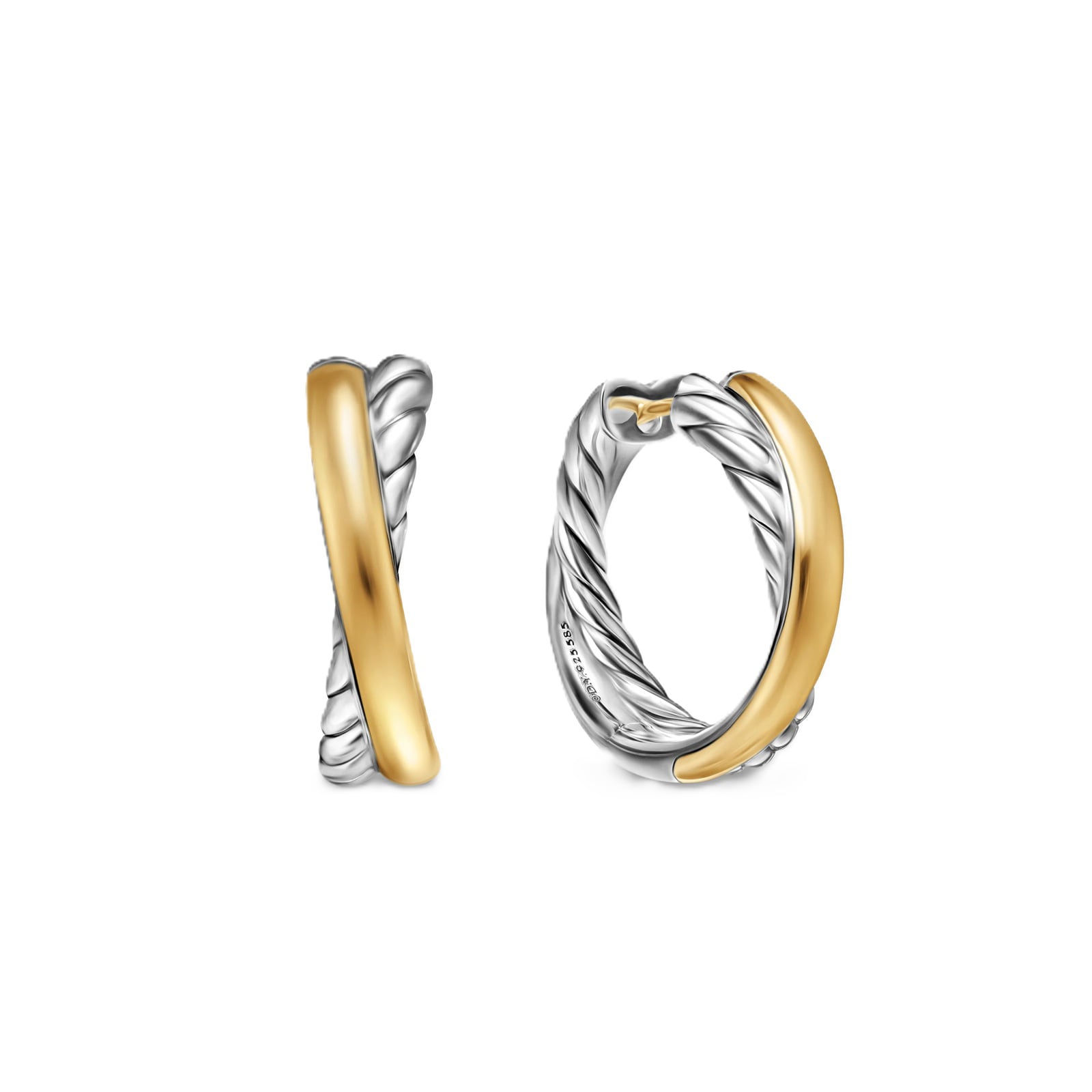 David Yurman Crossover Hoop Earrings In Sterling Silver With 14ct Yellow Gold, 22.3mm