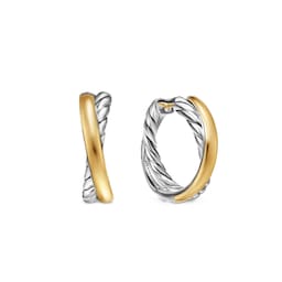 37901850 - Crossover Hoop Earrings In Sterling Silver With 14ct Yellow Gold, 22.3mm