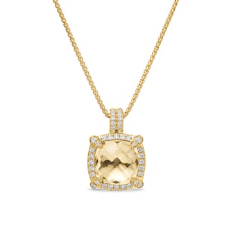 David Yurman Chatelaine® Pavé Bezel Pendant Necklace In 18ct Yellow Gold With Champagne Citrine And Diamonds, 9mm