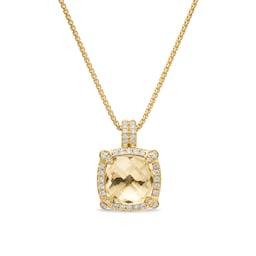 37901851 - Chatelaine® Pavé Bezel Pendant Necklace In 18ct Yellow Gold With Champagne Citrine And Diamonds, 9mm