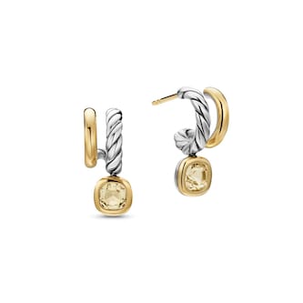 David Yurman DY Mercer® Two Row Drop Earrings In Sterling Silver With 18ct Yellow Gold And Citrine, 19.5mm David Yurman DY Mercer® Two Row Drop Earrings In Sterling Silver With 18ct Yellow Gold And Citrine, 19.5mm