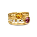 David Yurman DY Mercer® Multi Row 2 Stone Ring In 18ct Yellow Gold With Citrine, Pink Tourmaline And Diamonds, 10mm - Ring Size 8