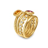 David Yurman DY Mercer® Multi Row 2 Stone Ring In 18ct Yellow Gold With Citrine, Pink Tourmaline And Diamonds, 10mm - Ring Size 8