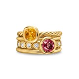 David Yurman DY Mercer® Multi Row 2 Stone Ring In 18ct Yellow Gold With Citrine, Pink Tourmaline And Diamonds, 10mm - Ring Size 8