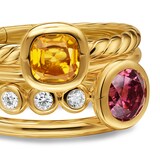 David Yurman DY Mercer® Multi Row 2 Stone Ring In 18ct Yellow Gold With Citrine, Pink Tourmaline And Diamonds, 10mm - Ring Size 8