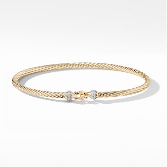 David Yurman Buckle Classic Cable Bracelet in 18ct Yellow Gold with Diamonds, 2.6mm - Size Small