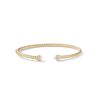 David Yurman Classic Cablespira® Bracelet in 18ct Yellow Gold with Pearls and Diamonds, 3mm - Size Small David Yurman Classic Cablespira® Bracelet in 18ct Yellow Gold with Pearls and Diamonds, 3mm - Size Small