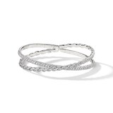 David Yurman Sculpted Cable Flex Two Row Bracelet in 18ct White Gold with Diamonds, 16mm - Size Small