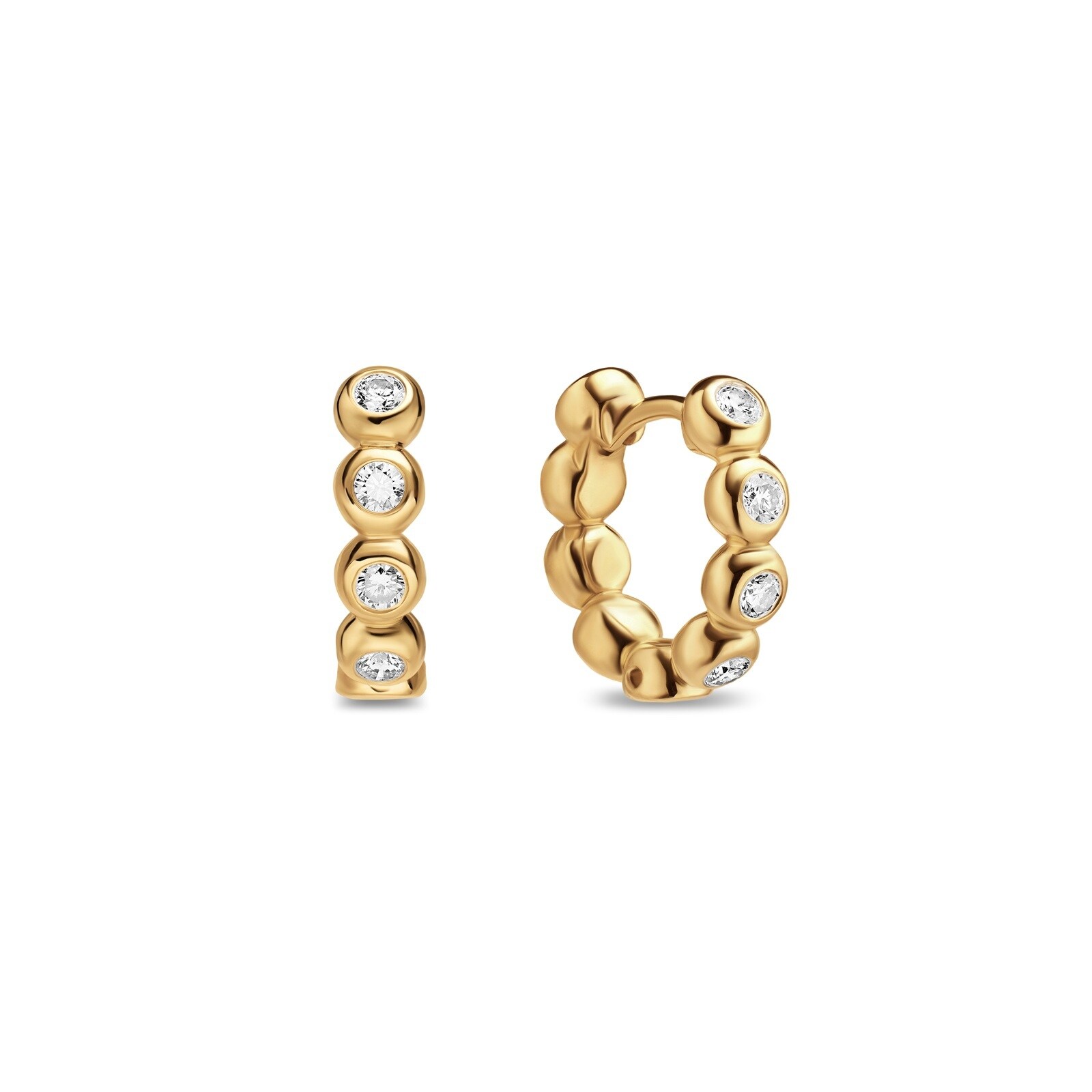 Bezel Set Hoop Earrings In 18ct Yellow Gold With Diamonds, 13.4mm