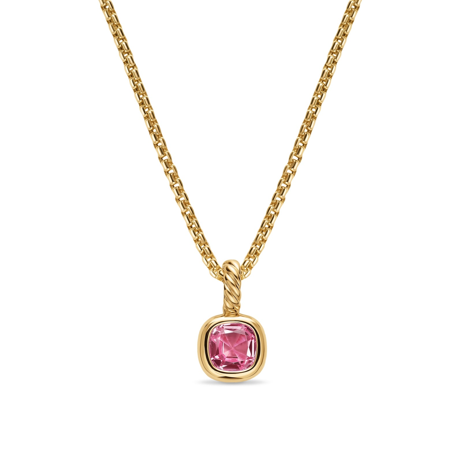 David Yurman Mini Cushion Cut Amulet In 18ct Yellow Gold With Pink Tourmaline, 5.5mm