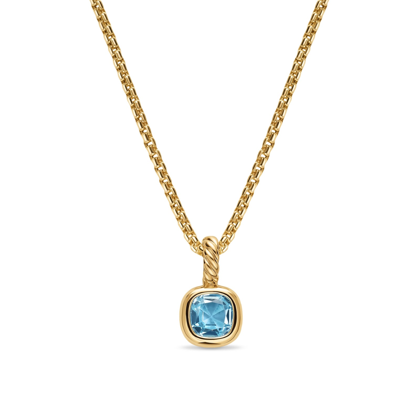 David Yurman Mini Cushion Cut Amulet In 18ct Yellow Gold With Sky Blue Topaz, 5.5mm