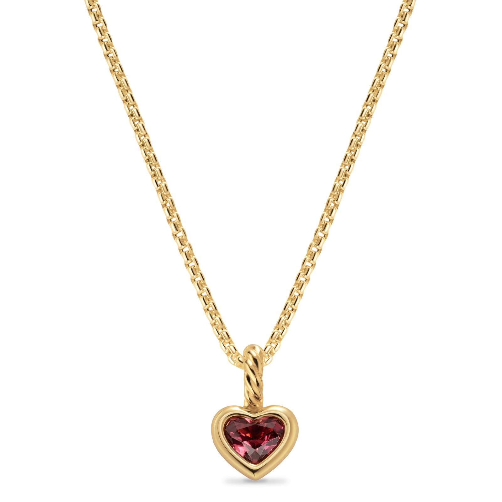 David Yurman Mini Heart Amulet In 18ct Yellow Gold With Rhodolite Garnet, 7.2mm David Yurman Mini Heart Amulet In 18ct Yellow Gold With Rhodolite Garnet, 7.2mm