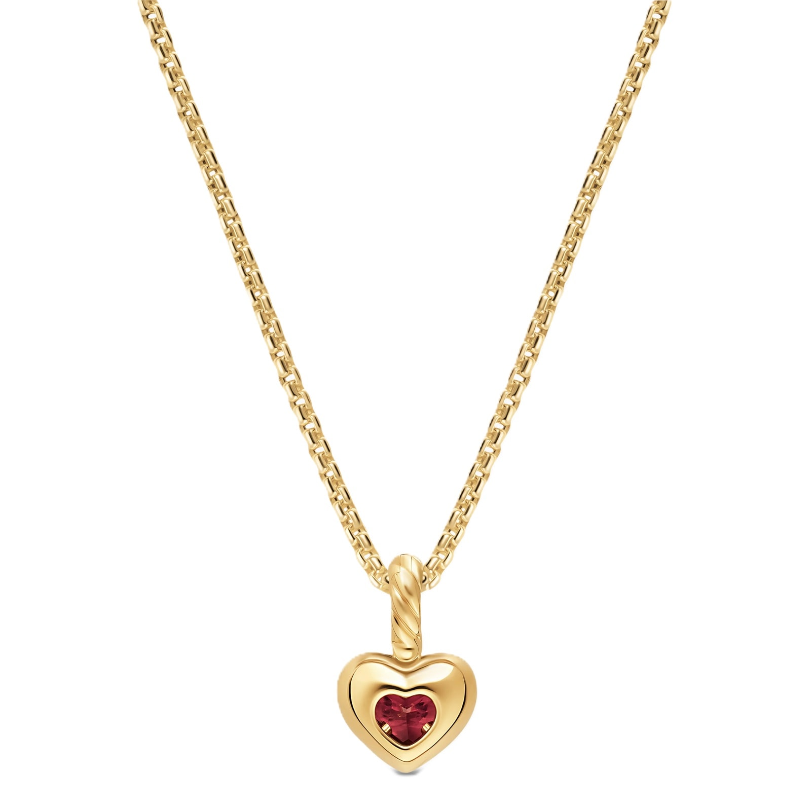 David Yurman Mini Heart Amulet In 18ct Yellow Gold With Rhodolite Garnet, 7.2mm David Yurman Mini Heart Amulet In 18ct Yellow Gold With Rhodolite Garnet, 7.2mm