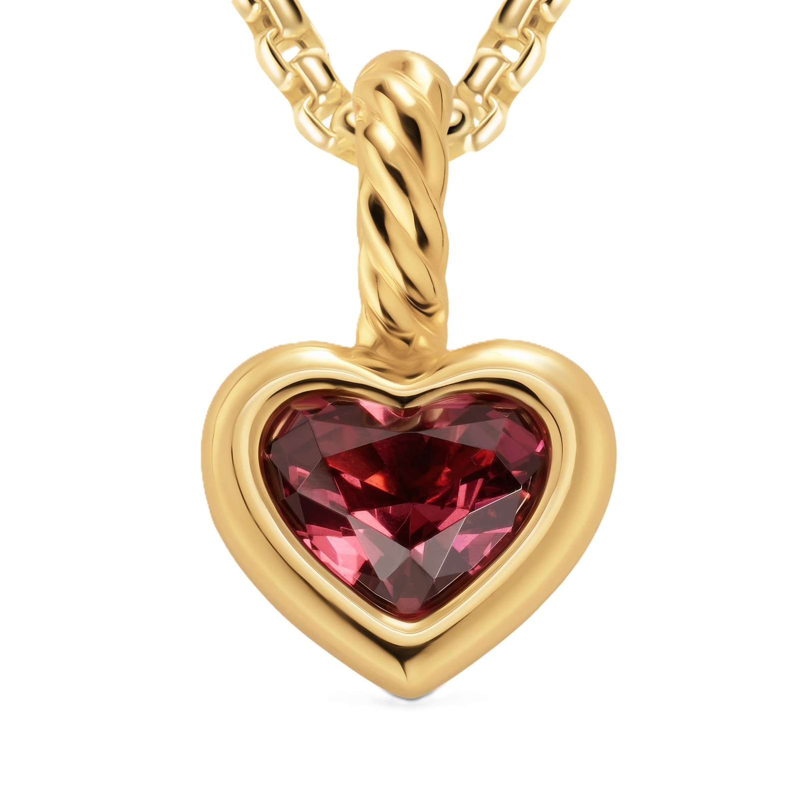 David Yurman Mini Heart Amulet In 18ct Yellow Gold With Rhodolite Garnet, 7.2mm David Yurman Mini Heart Amulet In 18ct Yellow Gold With Rhodolite Garnet, 7.2mm