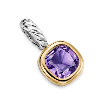 David Yurman Mini Cushion Cut Amulet In Sterling Silver With 14ct Yellow Gold And Amethyst, 5.5mm